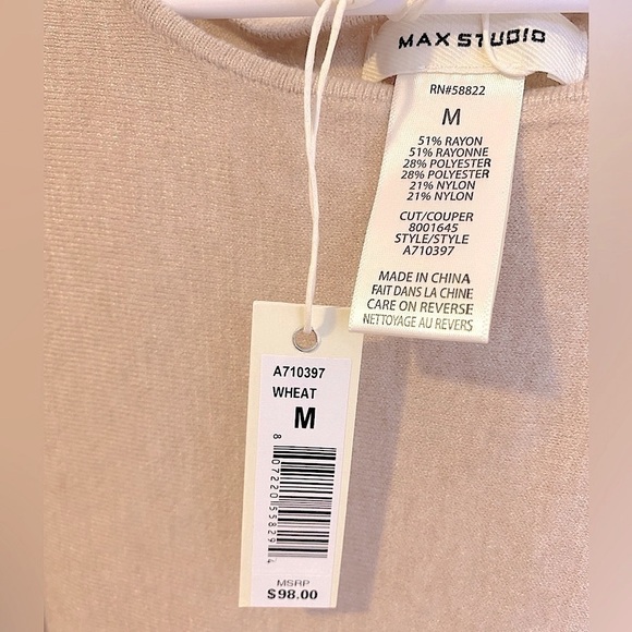 NWT Max Studio Lightweight Dolman Ruched 3/4 Sleeve Sweater Wheat Color Size M - Picture 13 of 14